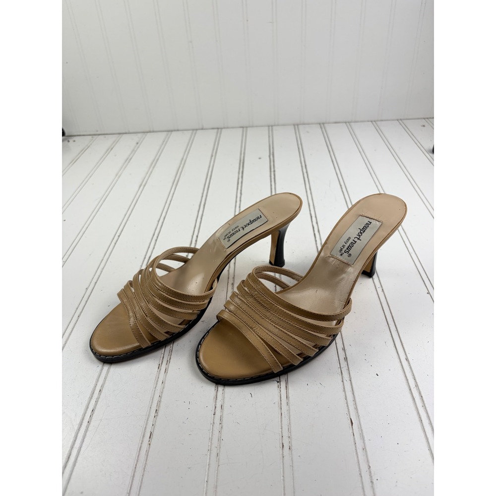 Newport News Vintage Y2K Beige Strappy Kitten Heel Slide Sandals Women's Size 7 - Picture 3 of 9